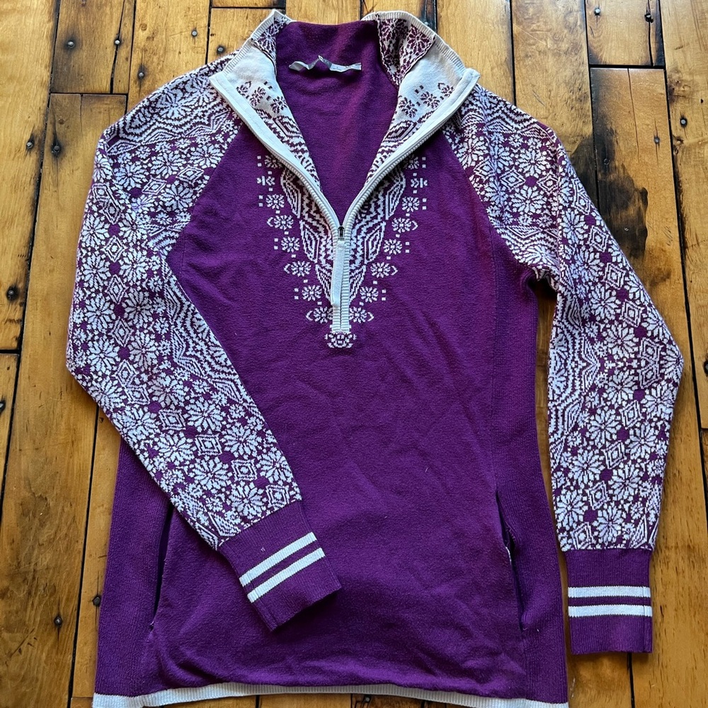 Athleta Womens Large Sugarplum Super G Sweater Ski Winter Nordic Fair Isle Flaw*